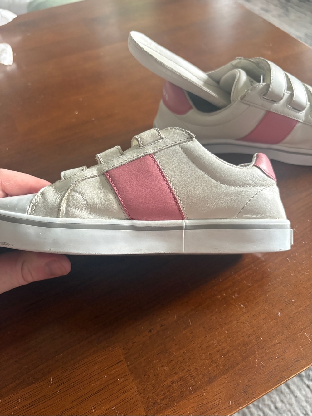 Prada Girls Pink Leather Logo Velcro Sneakers - Picture 8 of 16